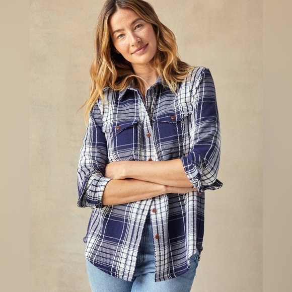 Outerknown Blanket Shirt in Atlantic Blue Bigbury Plaid - Picture 1 of 16